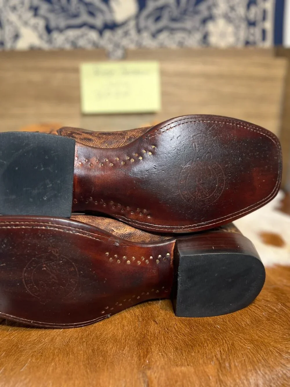 Lucchese Safari Burnished Tan Exotic Leather Cowboy Boots fits a 10D/10E